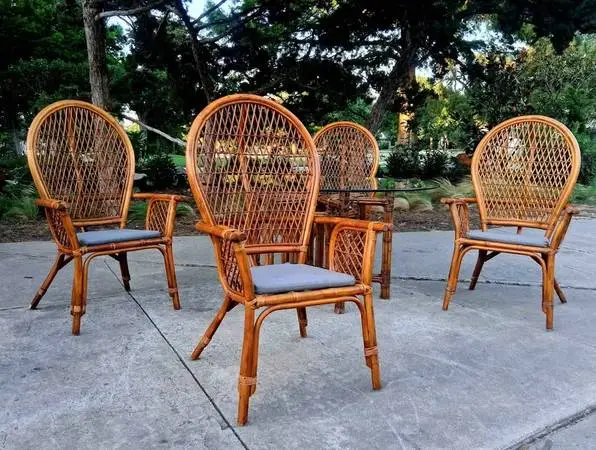 Mid Century Modern P. T. Fendi Mungal Coastal Island Rattan Patio Dini
