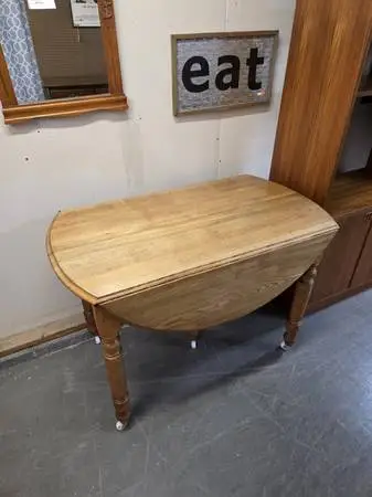 Light Wood Drop Leaf Dining Table On Wheels #525-4