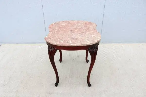 Vintage French Provincial Mahogany and Pink Marble Top Tall Side Table