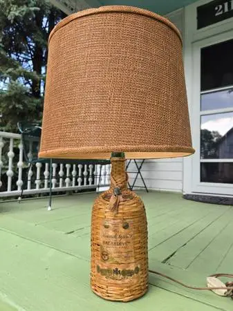 Mid Century Wicker Clad Bacardi Bottle Lamp