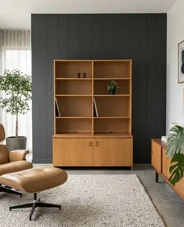 Danish MCM Modern Mid Century Vintage 2-Piece Hutch Wall Unit Cabinet