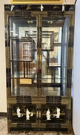 Chinese Chinoiserie Style Black Lacquer China Dispay