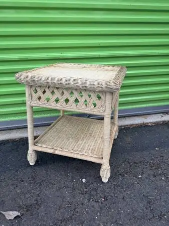 Vintage real wicker end table