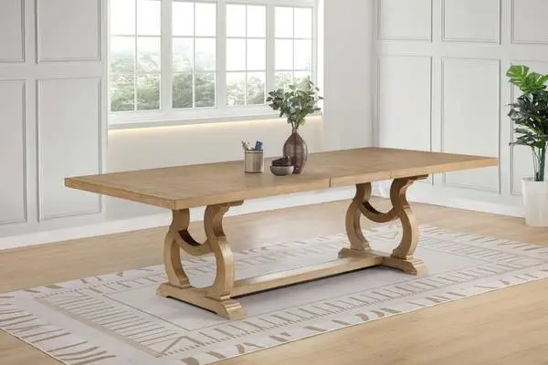 Double Pedestal Dining Table with Extension Leaf in Barley Brown!
