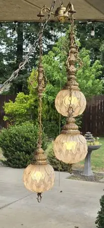 Vintage Hollywood Regency Swag Lamp Triple Globe Vintage Hanging Light Fixture