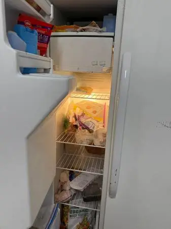 refrigerator and solid wood dining table