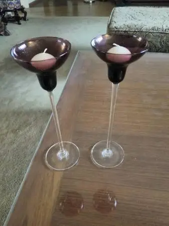 Pair of Vintage Italian Purple Amethyst Glass Candle Holders, MCM