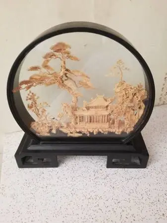 Antique / Vintage Chinese Carved Cork Diorama