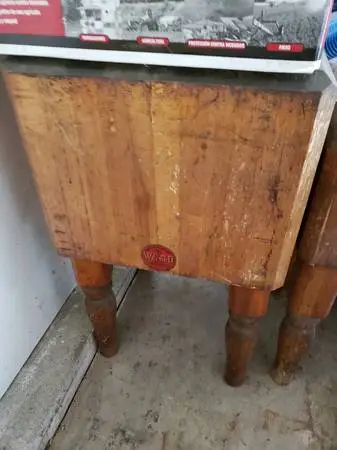 Antique Michigan Maple Industrial Kitchen Island Welded Wood Table Mea