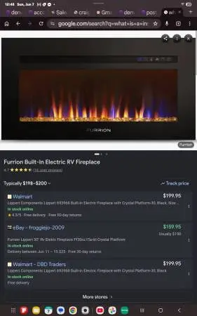 Insert fireplace heater for rv