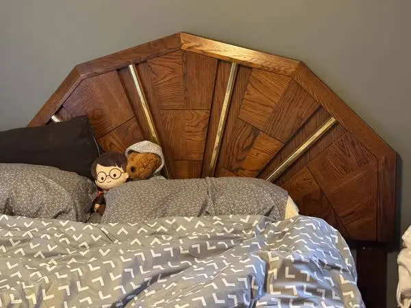 Mid-Century Modern Solid Oak Queen Size Headboard