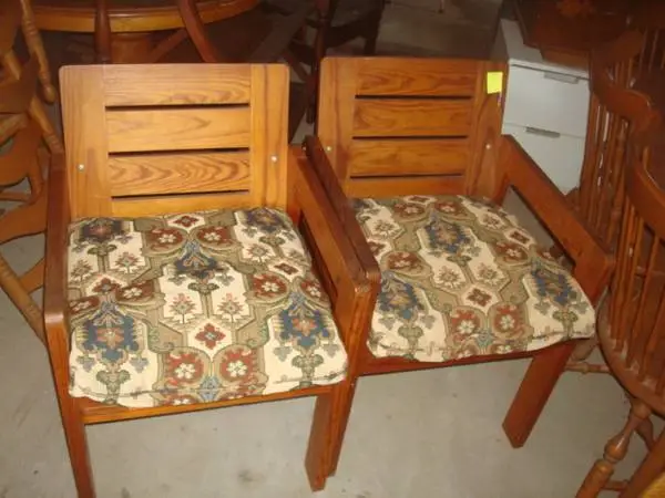 2 wooden arm chairs, padded