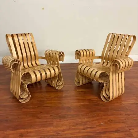 Frank Gehry “Power Play” Bentwood Chairs Pair