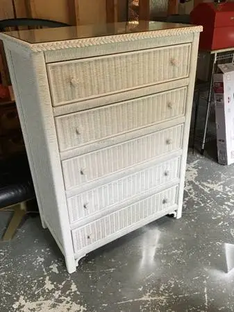 Large White Wicker Dresser