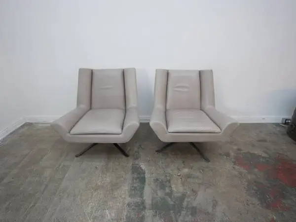 Restoration Hardware Luke Luxe Leather Swivel Chair in Pewter (We Have