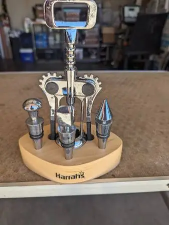 Harrahs Casino Solid Steel Wine Opener with Stoppers
