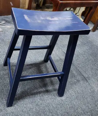 Distressed Blue Saddle Seat Counter Stool