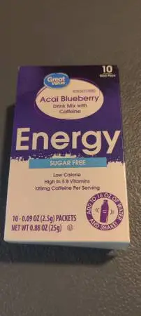 Great Value Sugar Free Blueberry Acai Energy Drink Mix, 0.08 oz, 10 Pa