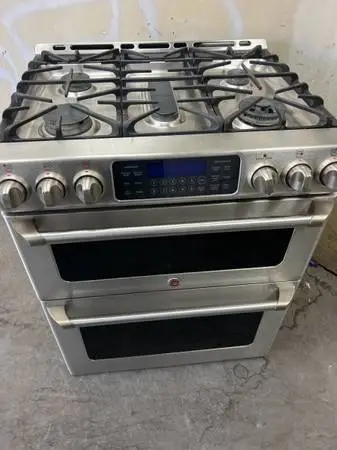 GE cafe stainless steel dual oven stove   all gas