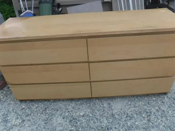 Modern Long 6 Drawer Dresser Birch Finish