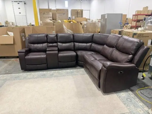 Wayland 96 Vegan Walnut Brown Leather Power Reclining Sectional