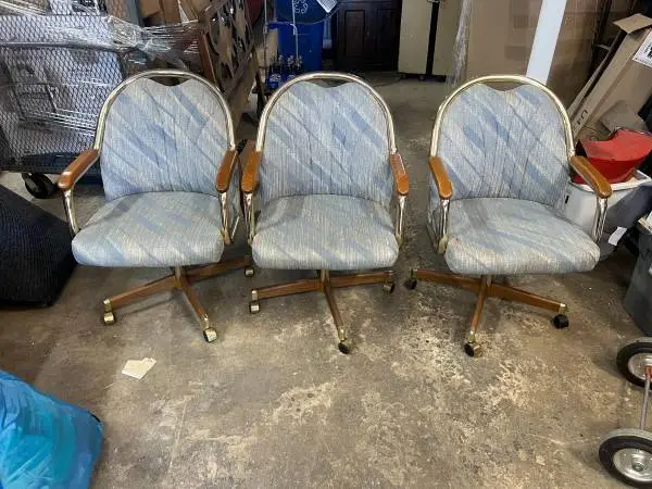 (2) Vintage Rolling Chairs w/Brass & Wood Trim