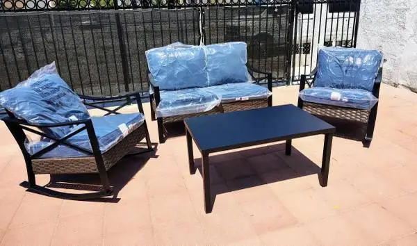 New. Hampton Bay 4-Piece Wicker Patio Deep Seating Set With Cushion.