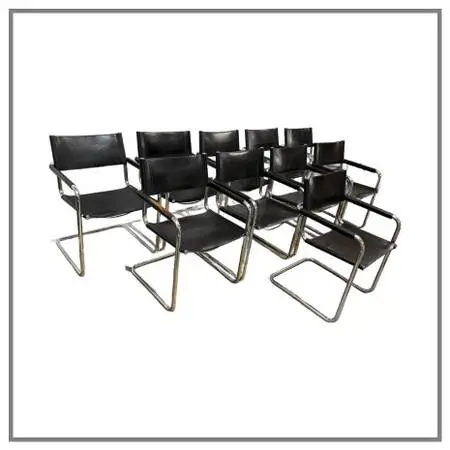 Mart Stam For Linea Veam S34 Leather Cantilever Armchairs , Set Of 10