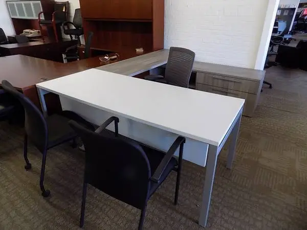 White Grey Silver Open Table Office Furniture U shape desk