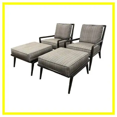 T. H. Robsjohn-gibbings For Widdicomb Lounge Armchairs + Ottomans, Pai