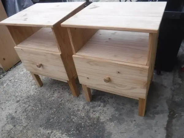 Set 2 Natural Pine Wood Nightstands