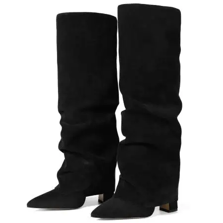 New Black Thigh High Boots for Women Chunky Heel