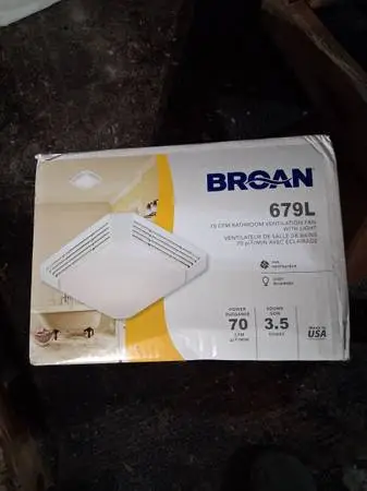 New in box Broan 679L bathroom fan with light