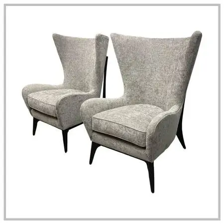 Caracole Whats New Pussycat Wingback Chairs, Pair