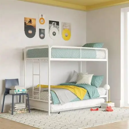 Twin Bunk Bed w/ Trundle white metal BRAND NEW