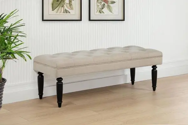 ~Modern Accent Bench with Soft Cushions and Neutral Fabric~