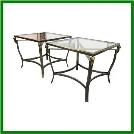 Hollywood Regency Glass Top Lion Head Accent Tables, Pair