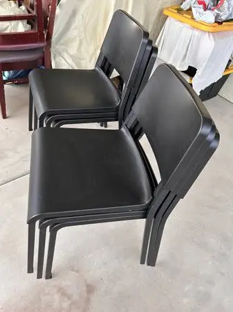 6 New High Density Black Chairs. ( plastic metal legs ).