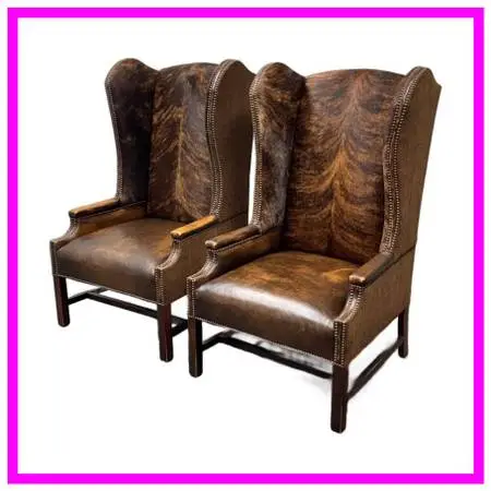 Paul Robert Lexie Hide Wingback Chairs, Pair