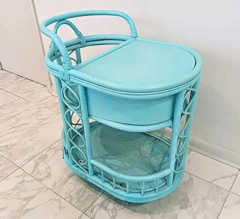 Vintage Mid-Century Modern Rattan Bar Cart