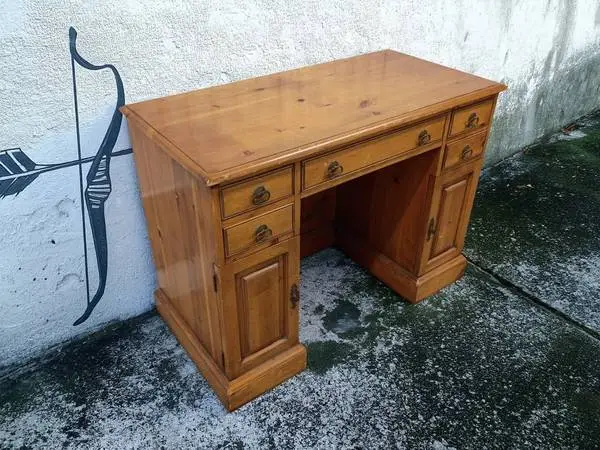 Vintage Knotty Pine Double Pedestal Executive Desk