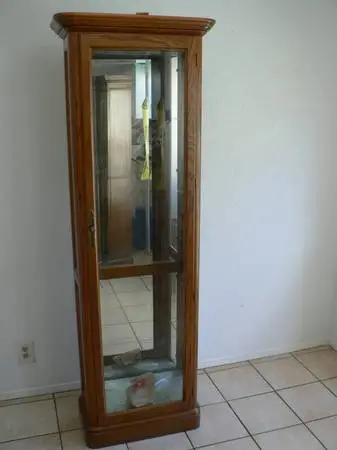 Oak Wood Curio Cabinet with Mirror Back