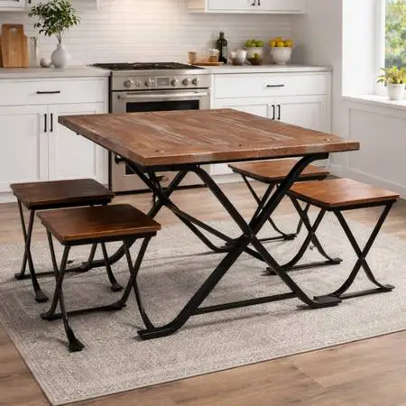 Five Piece Dining Set, which includes a rectangular table and four backless stoo