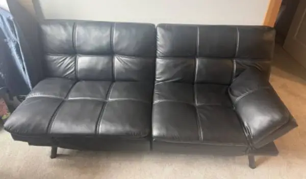 Futon Sofa Bed Black Faux Leather (adjustable back & armrests)