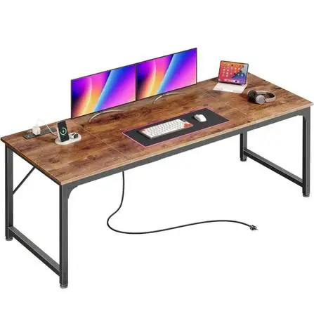Praisun 70 x 24 Inch Office Computer Desk with Charging Station, 7 AC Outlets, U