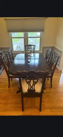 Bassett Cherry 6 chairs Dining Room Table and Lighted China Cabinet