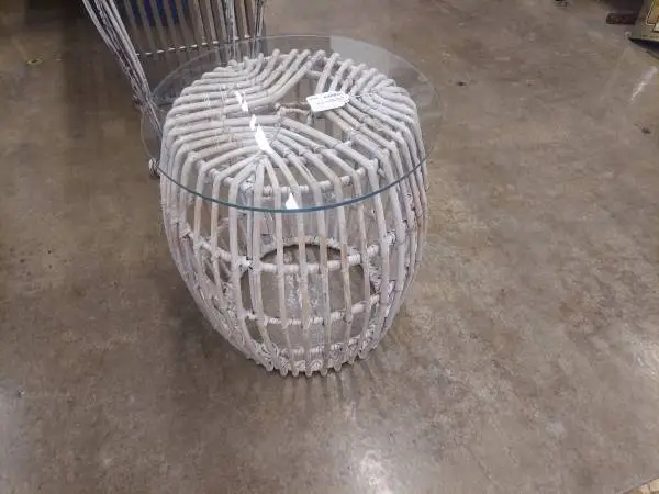 Whitewashed Rattan Stool.