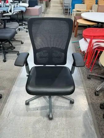 Haworth Zody Fully Loaded Chair w/ Black Leather Seat and Mesh Back