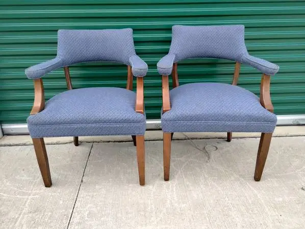Vintage 1990s Blue Club Chair w/Walnut Frame - NICE!