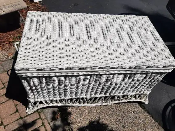 White wicker chest.